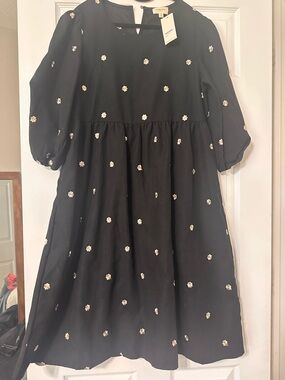orange creek Black Kids Dress with White Daisy Embroidery